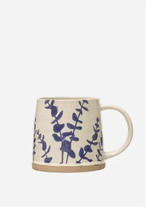 Hand Stamped Stoneware Mug w Botanicals