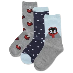 HOTSOX Kid's Penguin Hot Cocoa Crew Sock 3 Pair Pack