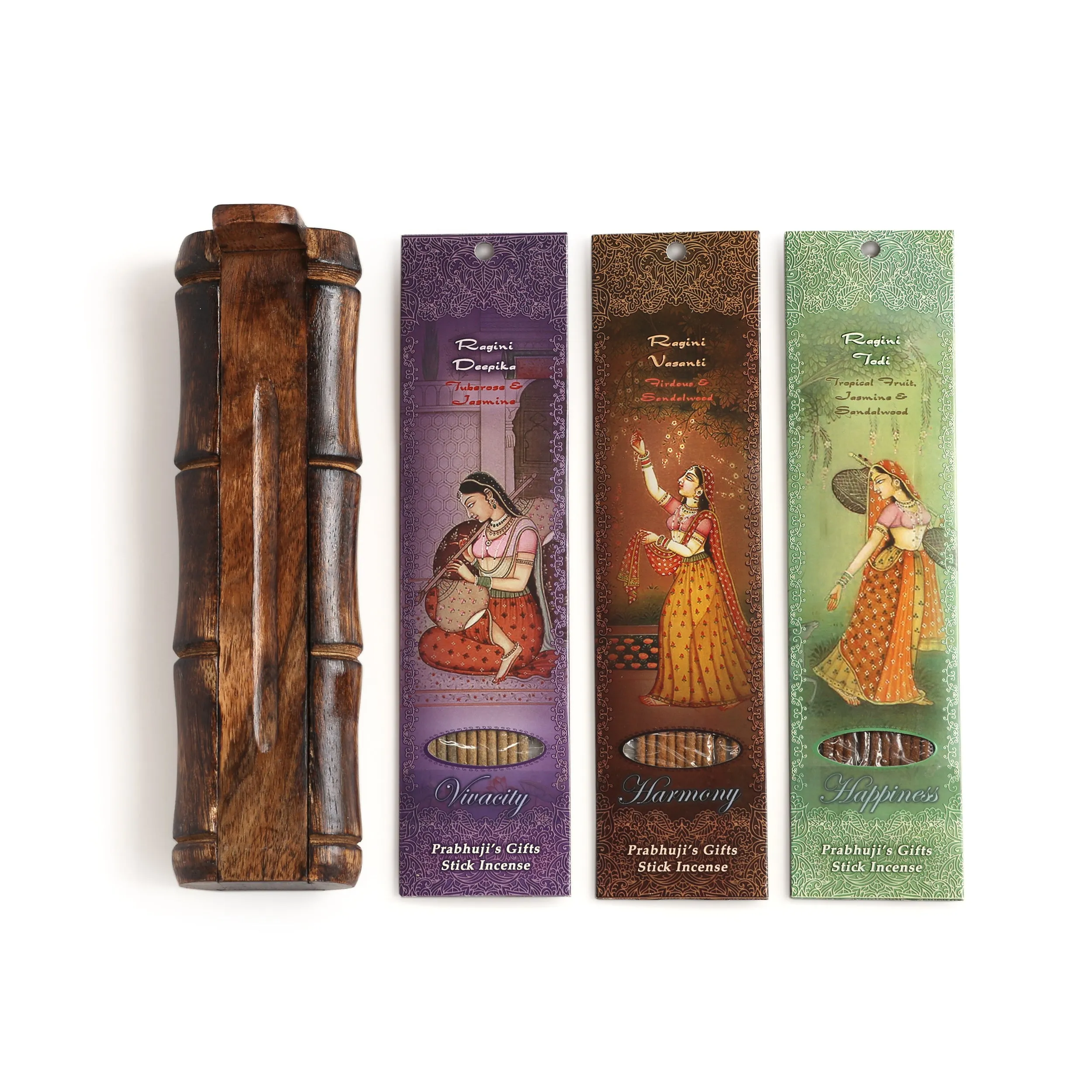 Incense Gift Set - Bamboo Burner   3 Harmony Incense Sticks Packs & Greeting - Thank you for being you