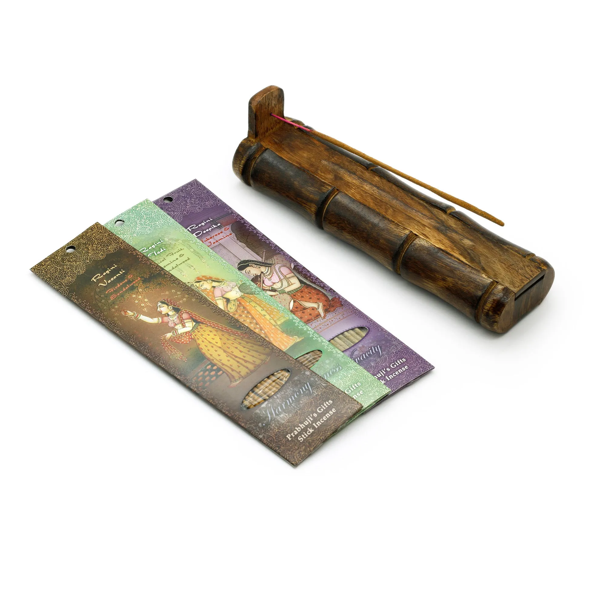 Incense Gift Set - Bamboo Burner   3 Harmony Incense Sticks Packs & Love Greeting - Rest in you