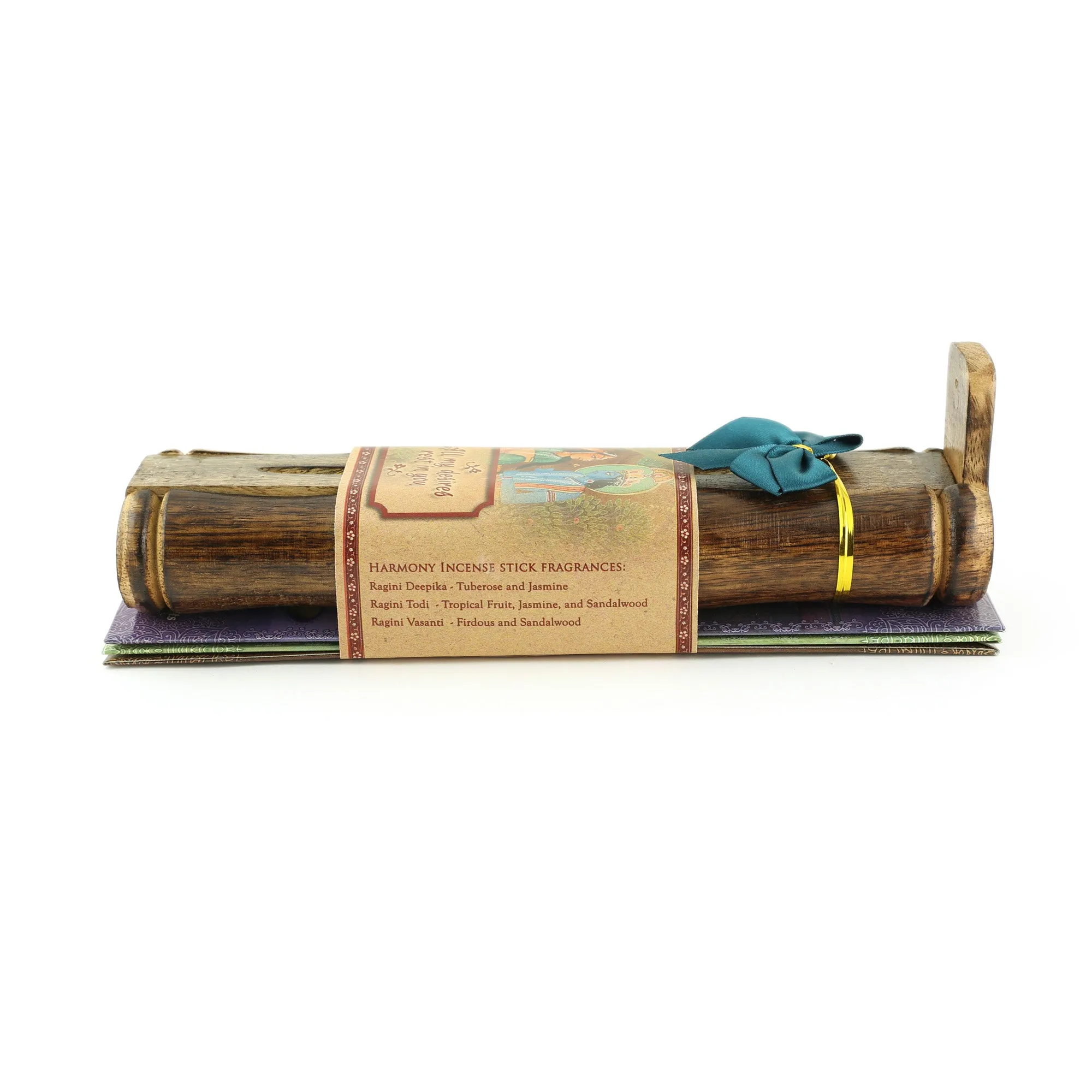 Incense Gift Set - Bamboo Burner   3 Harmony Incense Sticks Packs & Love Greeting - Rest in you