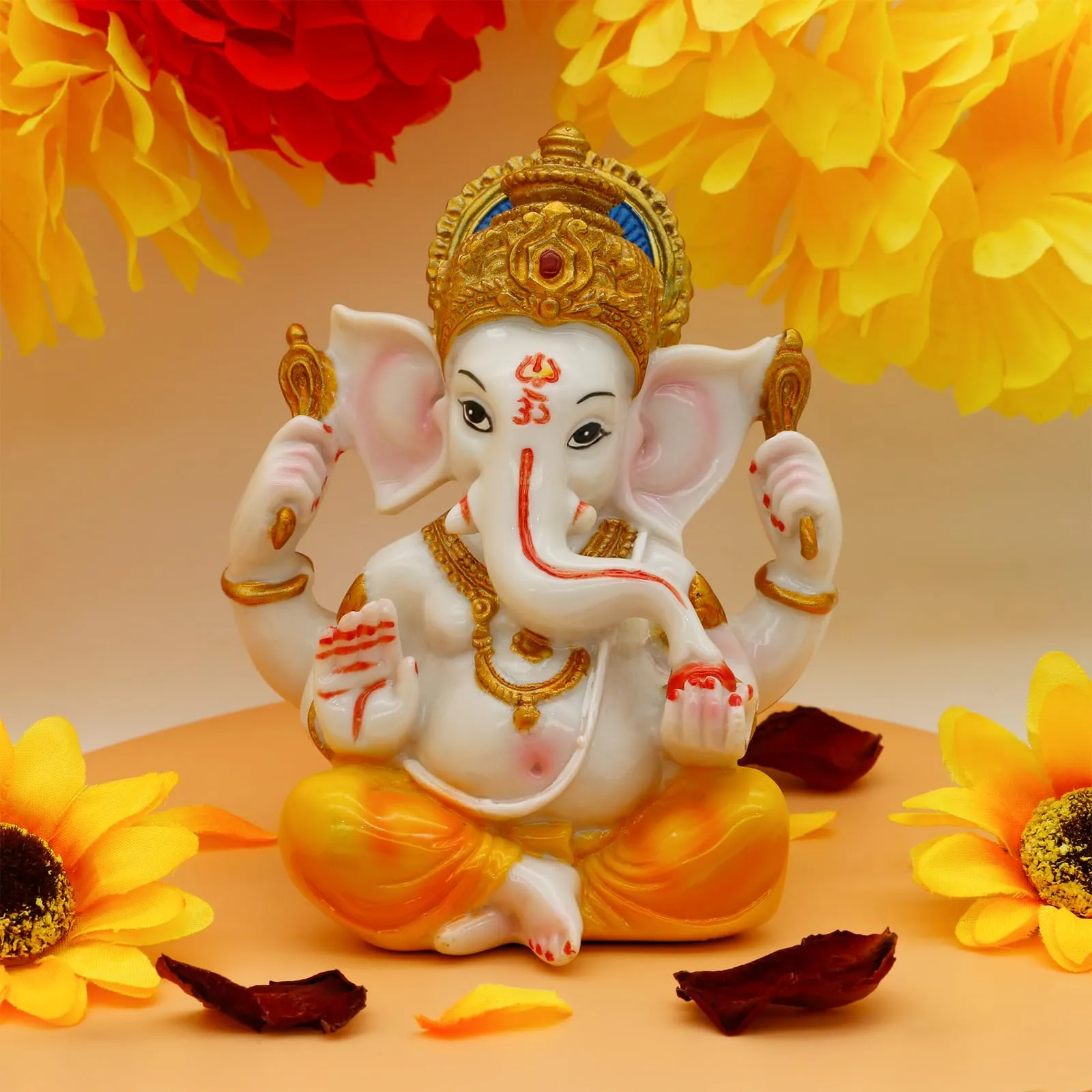 India Ganesh Statue Diwali Decor - Hindu Lord Ganesha Idol - Indian Meditation Temple Mandir Puja Items