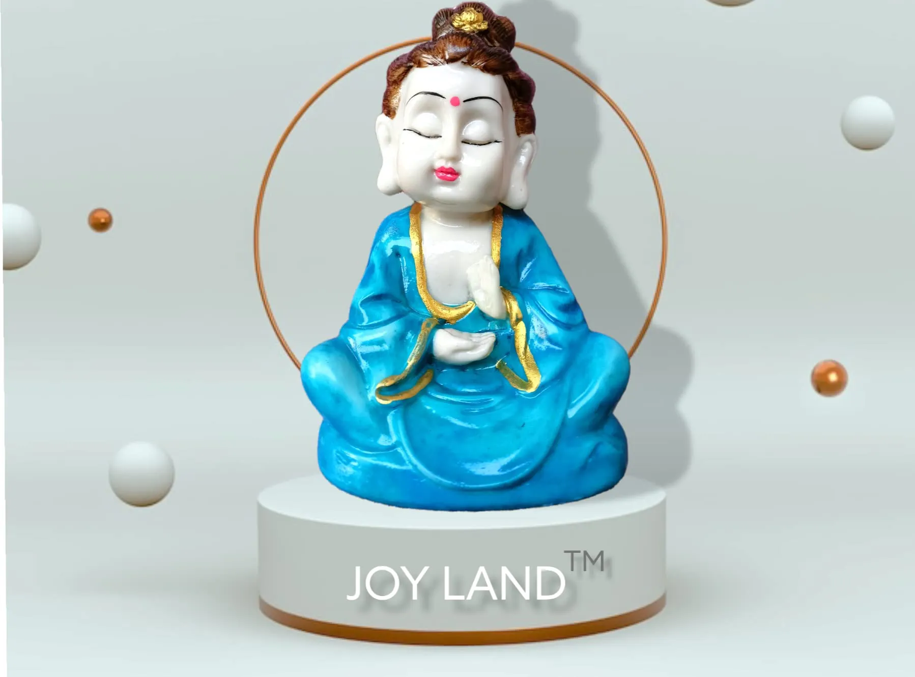 JOY LAND Big Gift Items Premium Rare Handcrafted Polymarble Meditation/Dhyan Buddha Statue Lord Figurine/Idol (White-Blue, 8-inch) -WB-901 by JoyLand