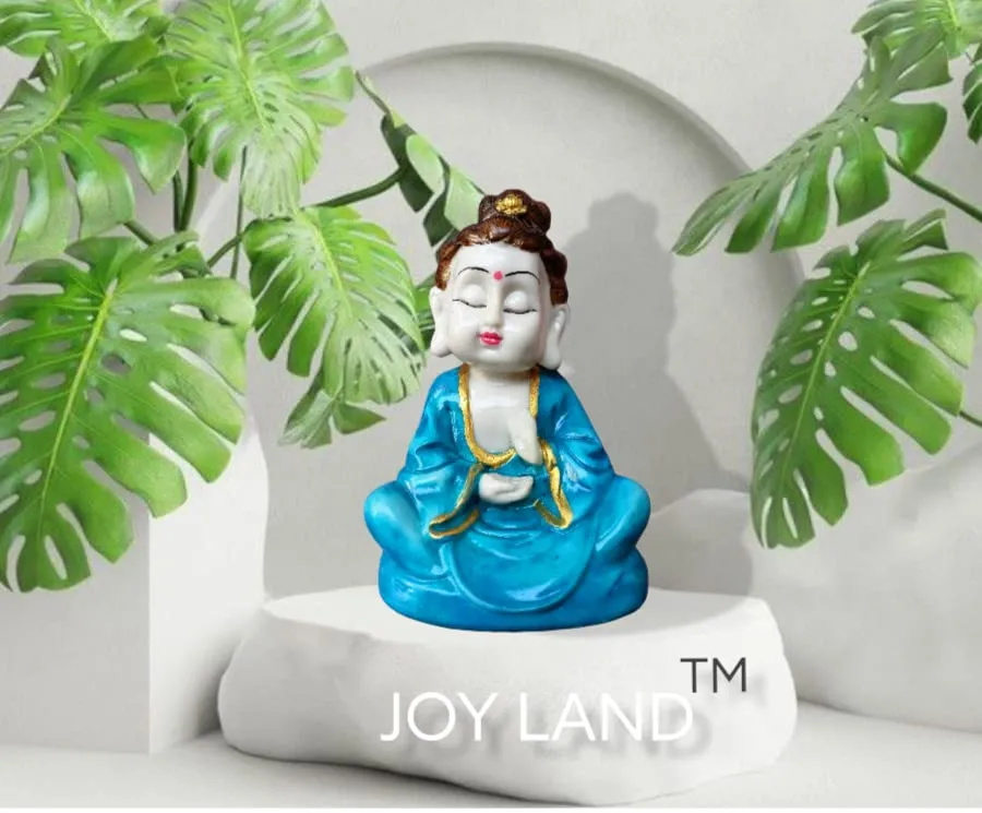 JOY LAND Big Gift Items Premium Rare Handcrafted Polymarble Meditation/Dhyan Buddha Statue Lord Figurine/Idol (White-Blue, 8-inch) -WB-901 by JoyLand