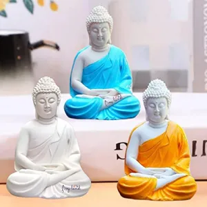 JOY LAND Set of 3 Premium Rare Handcrafted Polymarble Meditation/Dhyan Buddha Statue Lord Figurine/Idol (Multi, 5.5-inch)