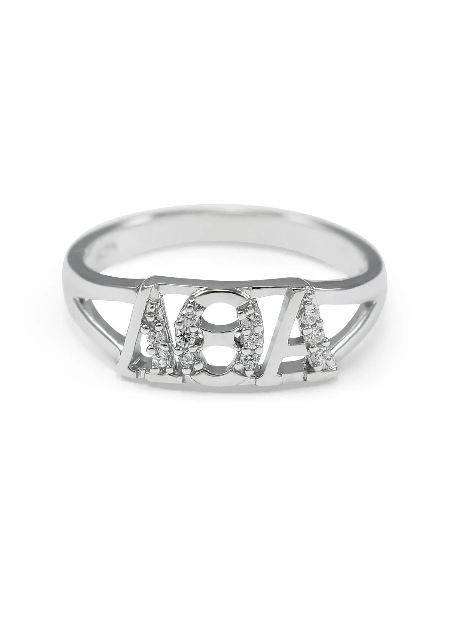 Lambda Theta Alpha Sterling Silver Ring with simulated diamonds