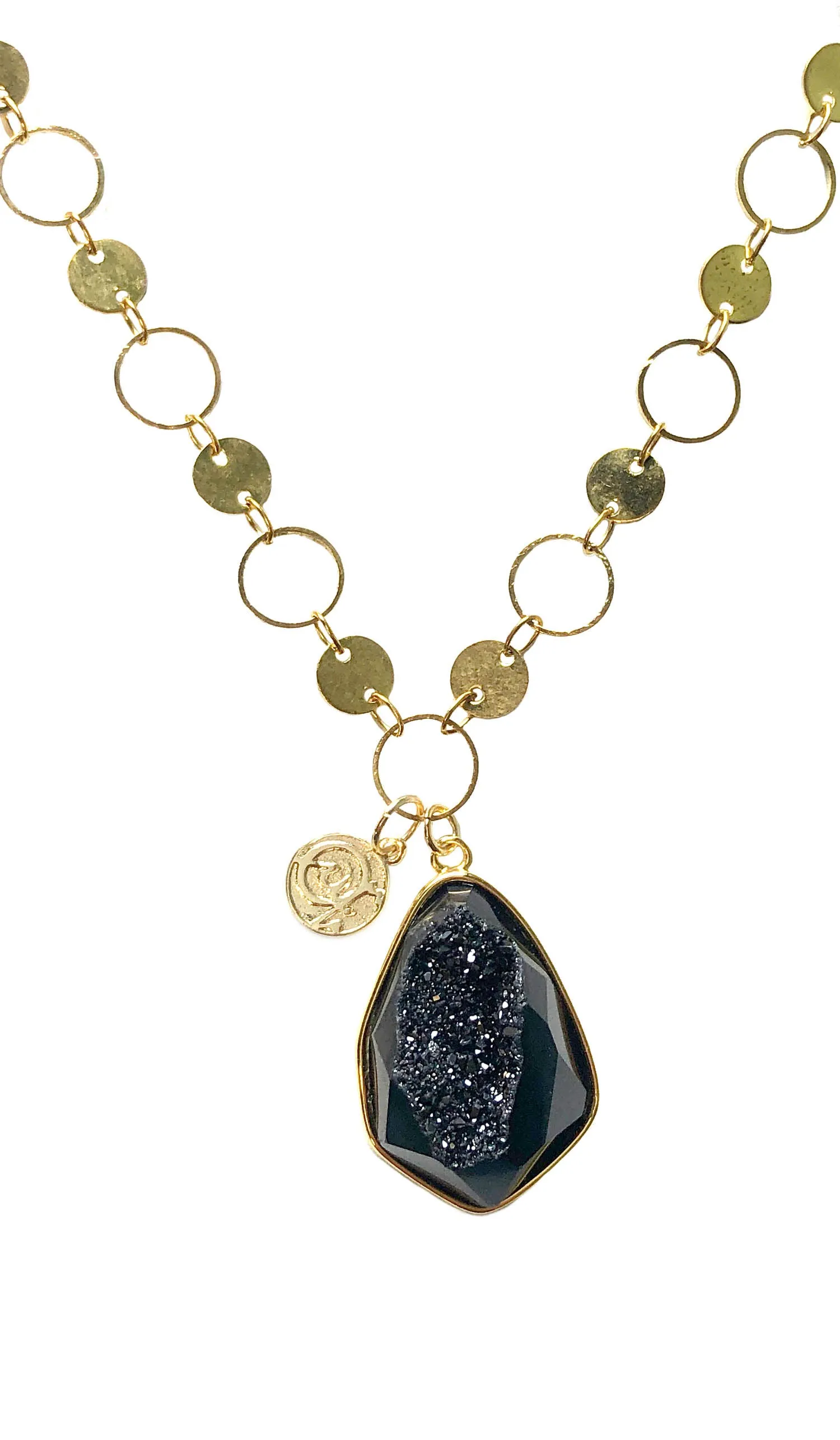 Lyla Contemporary MashAllah Arabic Necklace-Black Druzy - Final Sale