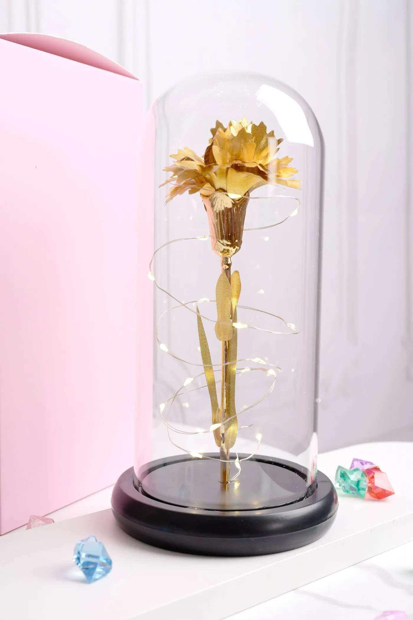 Mother's Day Gifts Colorful Artificial Flower Carnation with Light in Box