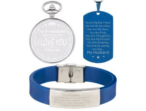 My Husband Gifts, Husband Gifts from Wife, Husband Bracelet, Pocket Watch for Husband