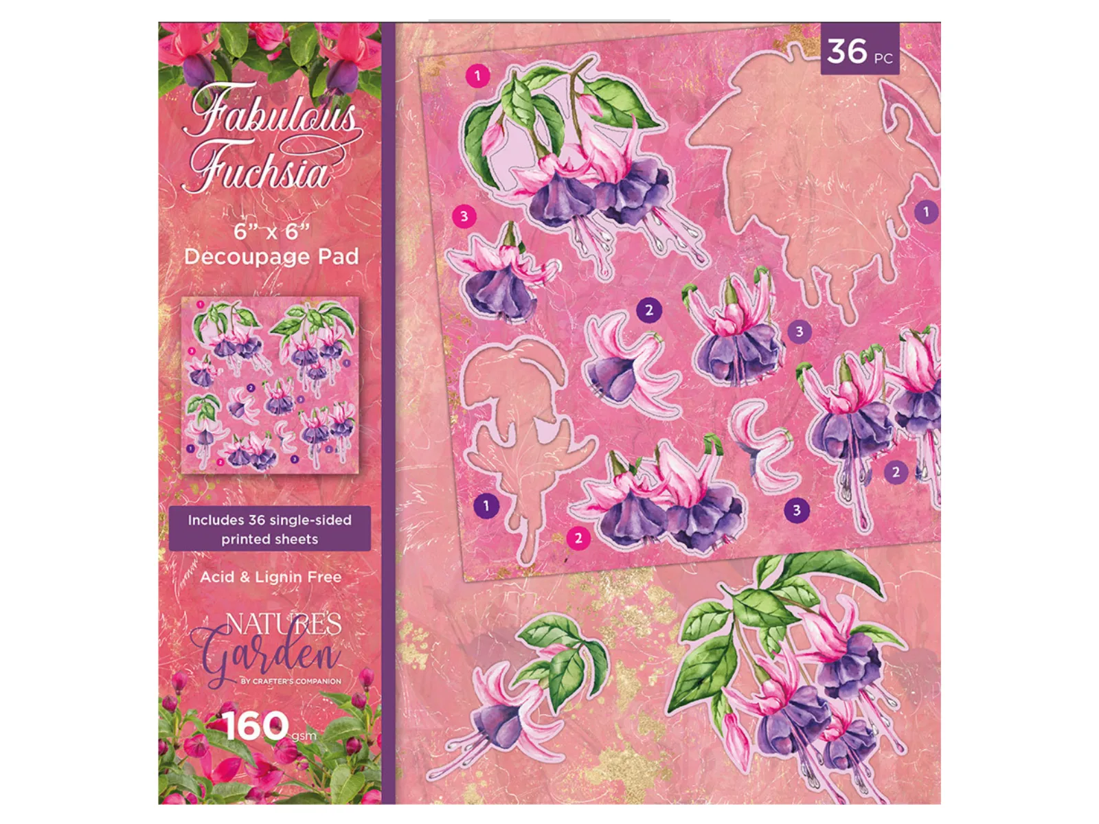 Nature's Garden Fabulous Fuchsia 6” x 6” Decoupage Pad