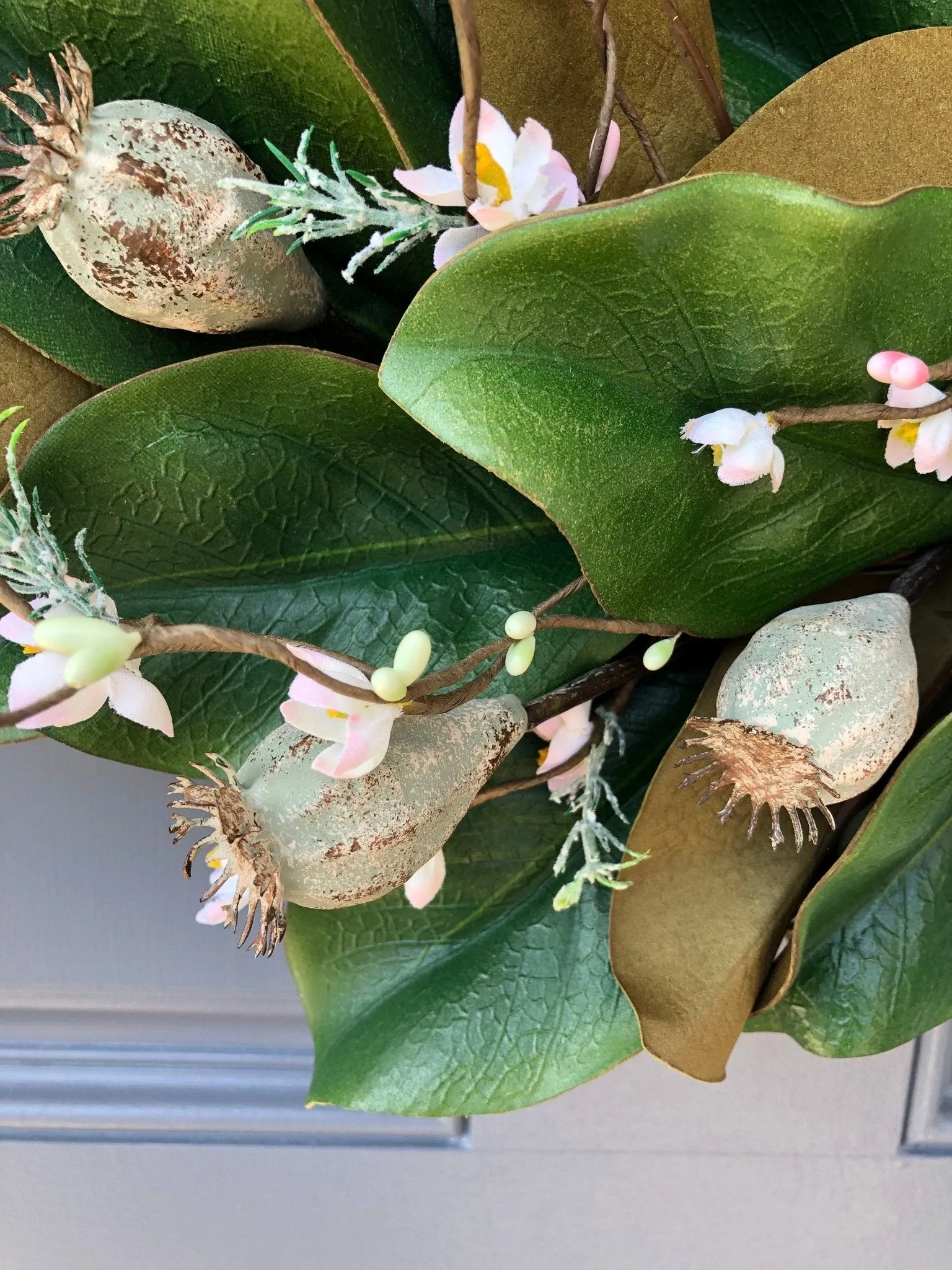 One-of-a-Kind Magnolia Wreath with Soft Pink Blooms and Cherry Blossoms