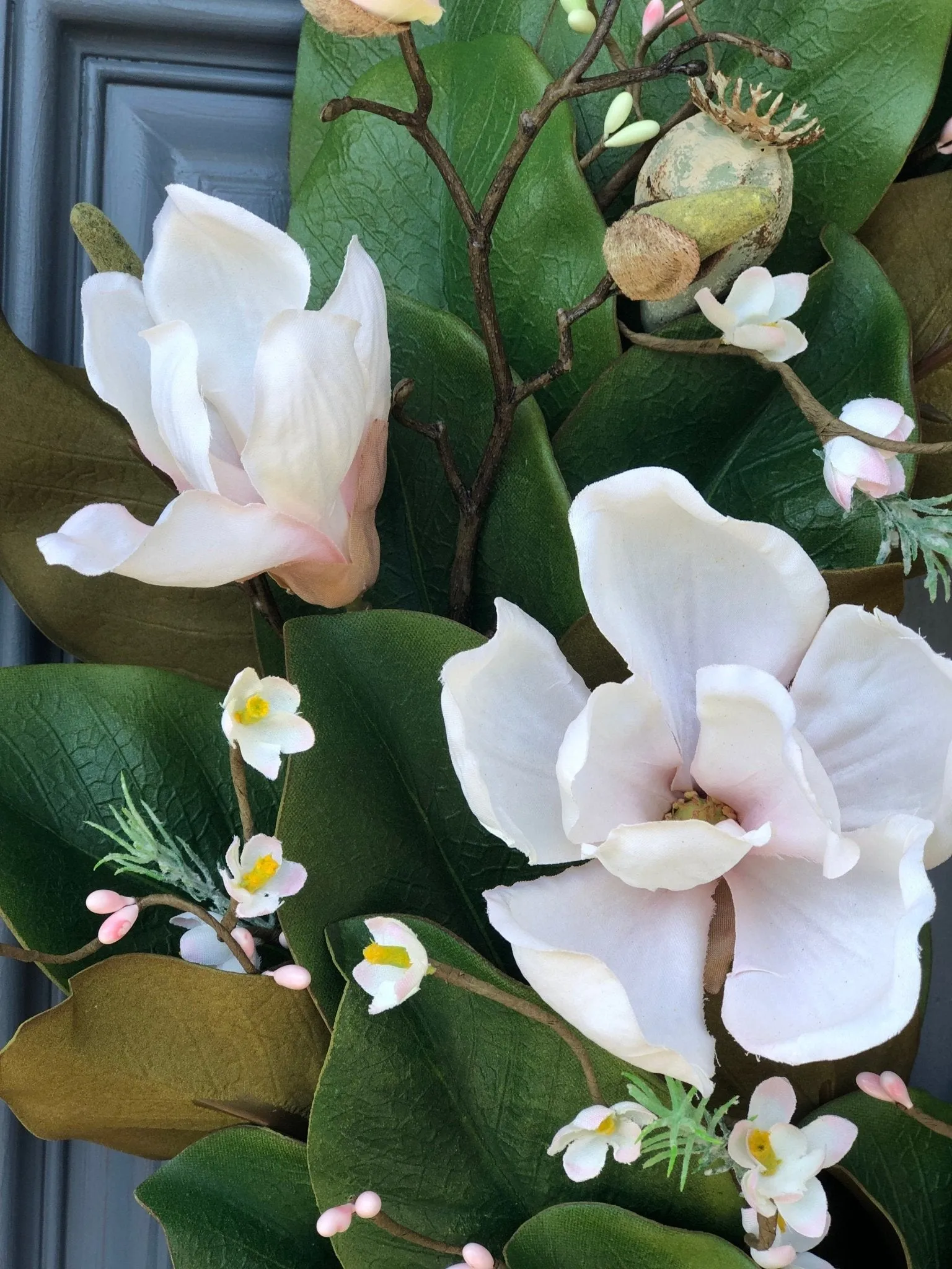 One-of-a-Kind Magnolia Wreath with Soft Pink Blooms and Cherry Blossoms