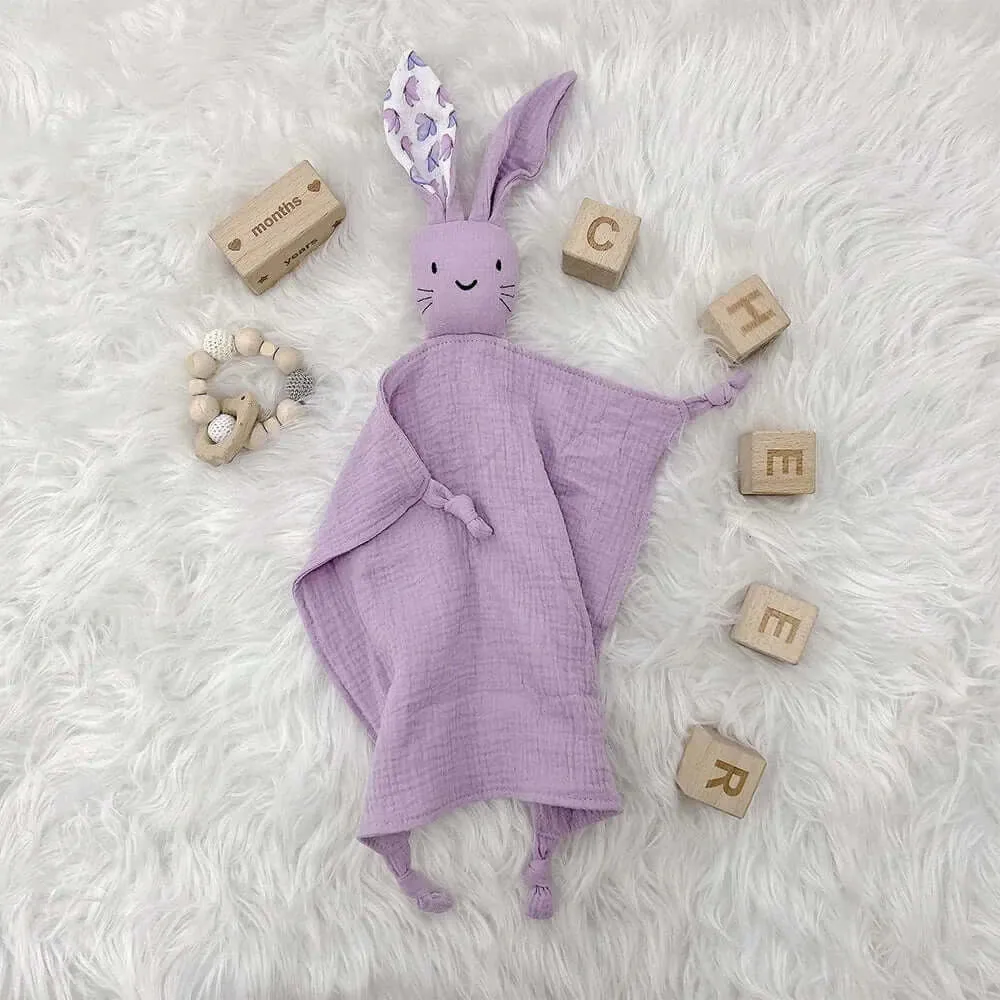 Personalized Embroidered Name Bunny Muslin Cotton Baby Blanket Lovie