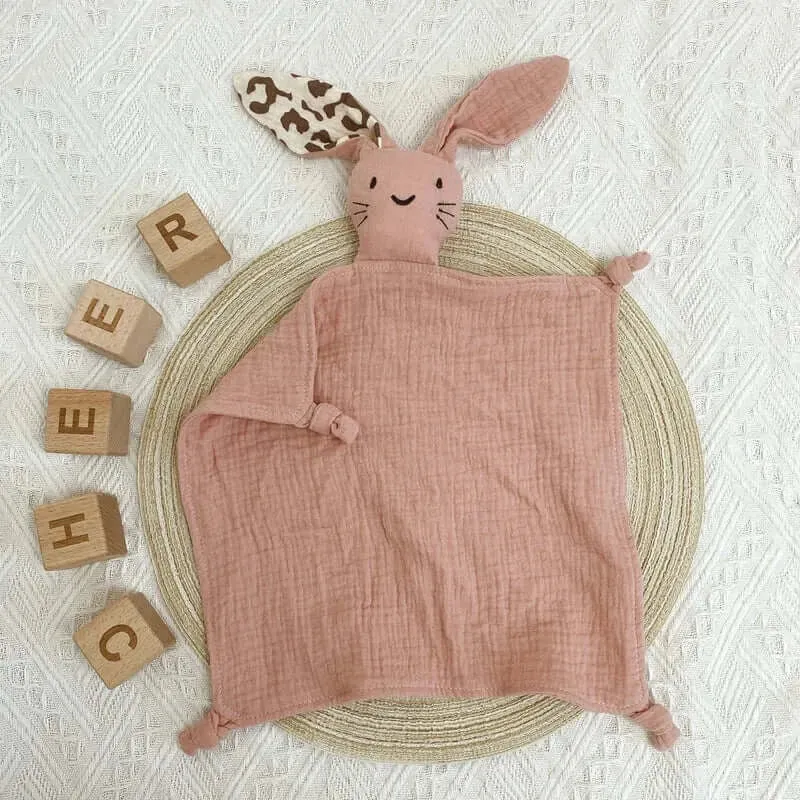 Personalized Embroidered Name Bunny Muslin Cotton Baby Blanket Lovie