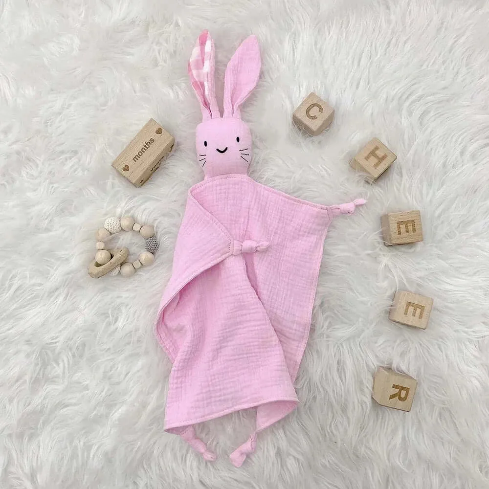 Personalized Embroidered Name Bunny Muslin Cotton Baby Blanket Lovie