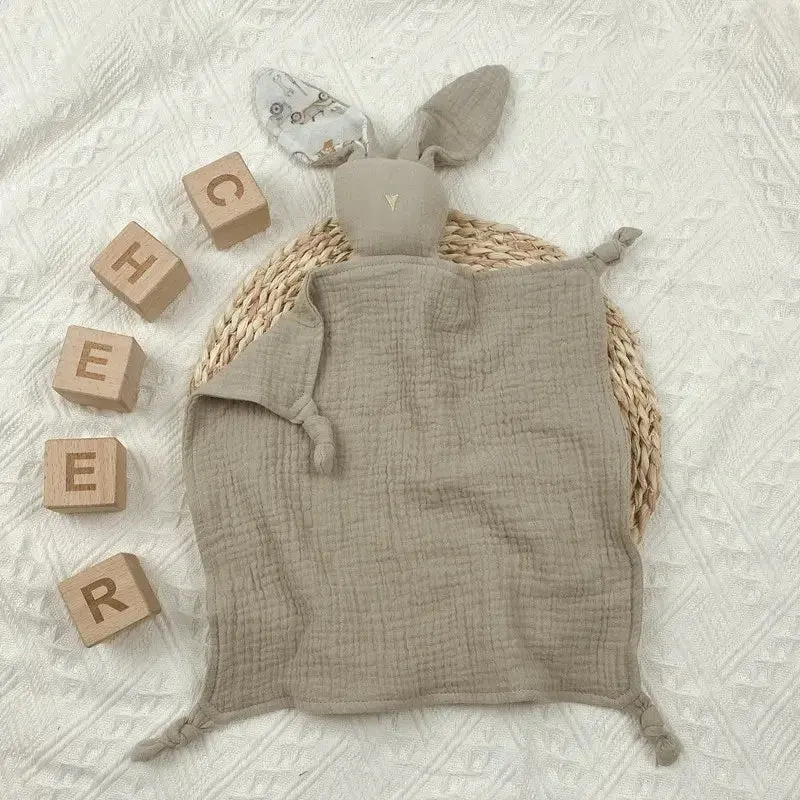 Personalized Embroidered Name Bunny Muslin Cotton Baby Blanket Lovie