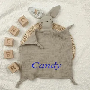 Personalized Embroidered Name Bunny Muslin Cotton Baby Blanket Lovie