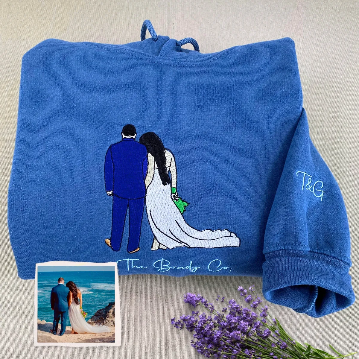 Personalized Unique Bridal Shower Gift for Sister Sweatshirt with Embroidery Photo Text Icon on Sleeve