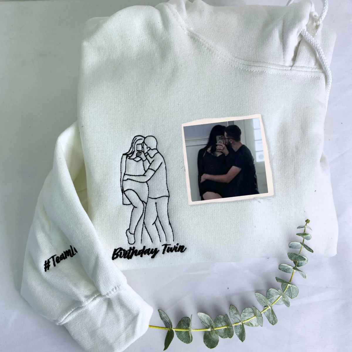 Personalized Unique Bridal Shower Gift for Sister Sweatshirt with Embroidery Photo Text Icon on Sleeve