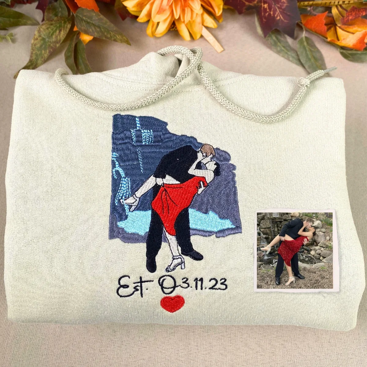 Personalized Unique Bridal Shower Gift for Sister Sweatshirt with Embroidery Photo Text Icon on Sleeve