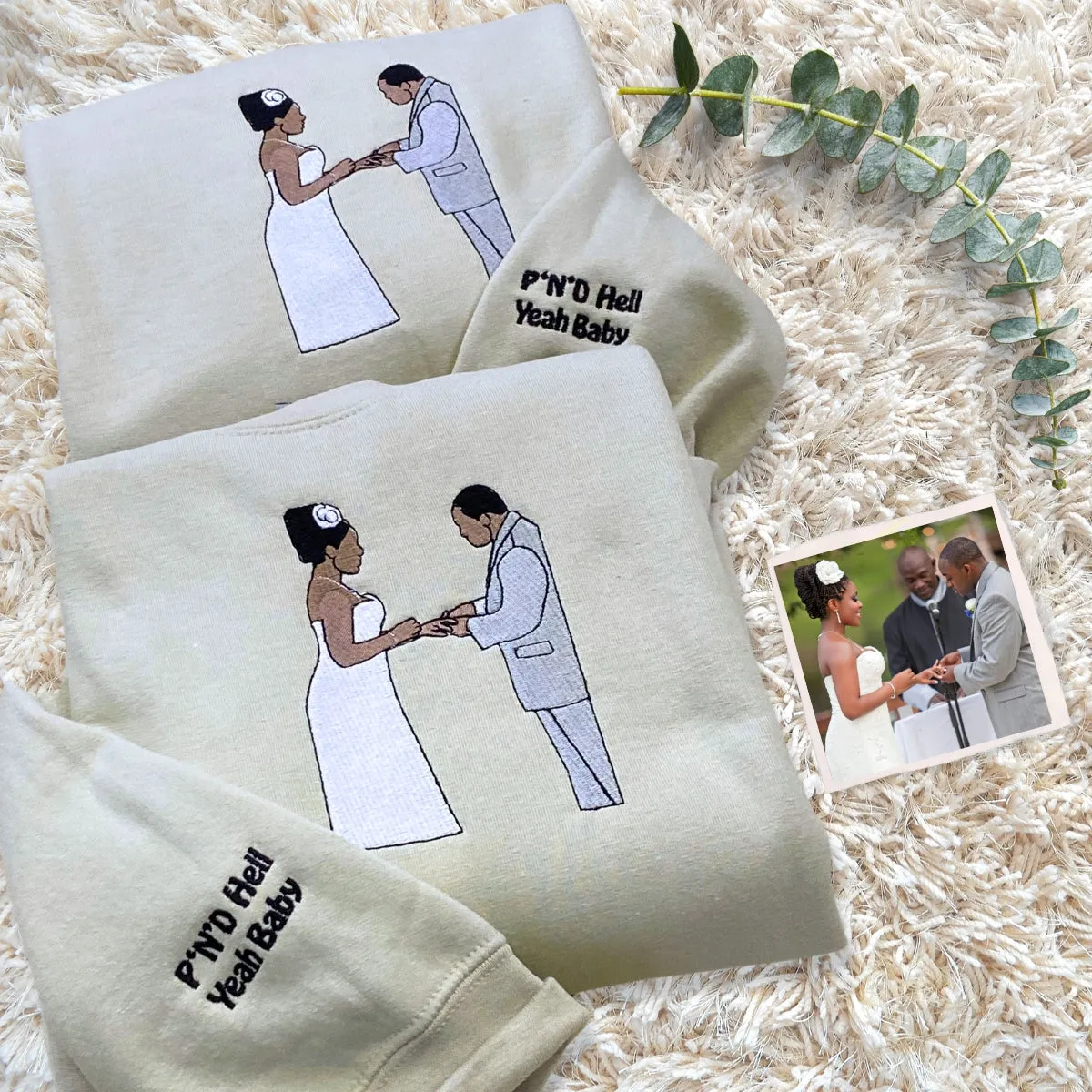 Personalized Unique Bridal Shower Gift for Sister Sweatshirt with Embroidery Photo Text Icon on Sleeve