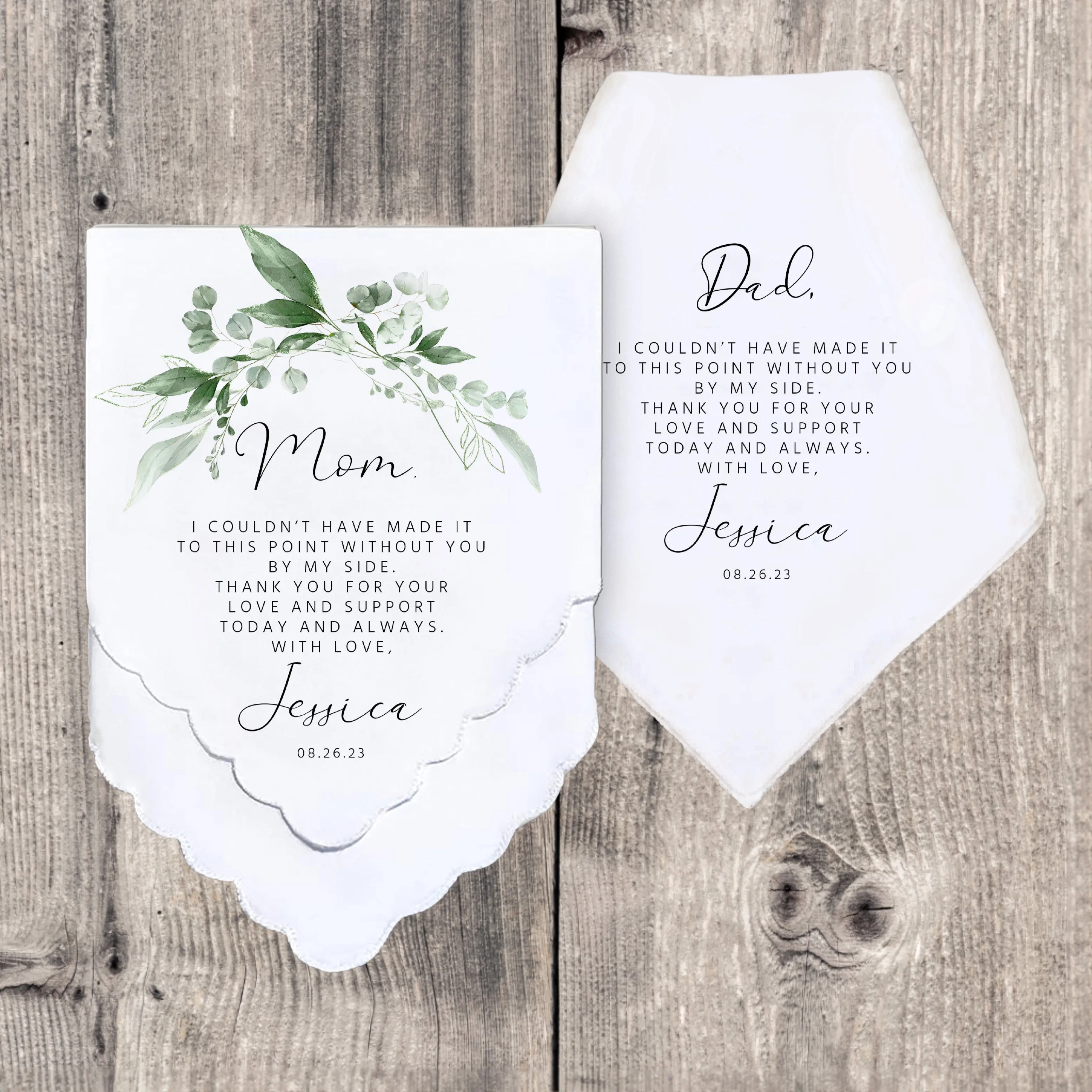 Personalized Wedding Handkerchief Set - Heartfelt Gift for Mother of the Bride - Thoughtful Customized Father of the Bride Gifts - Custom Gift Keepsake for Parents | Garland Greenery