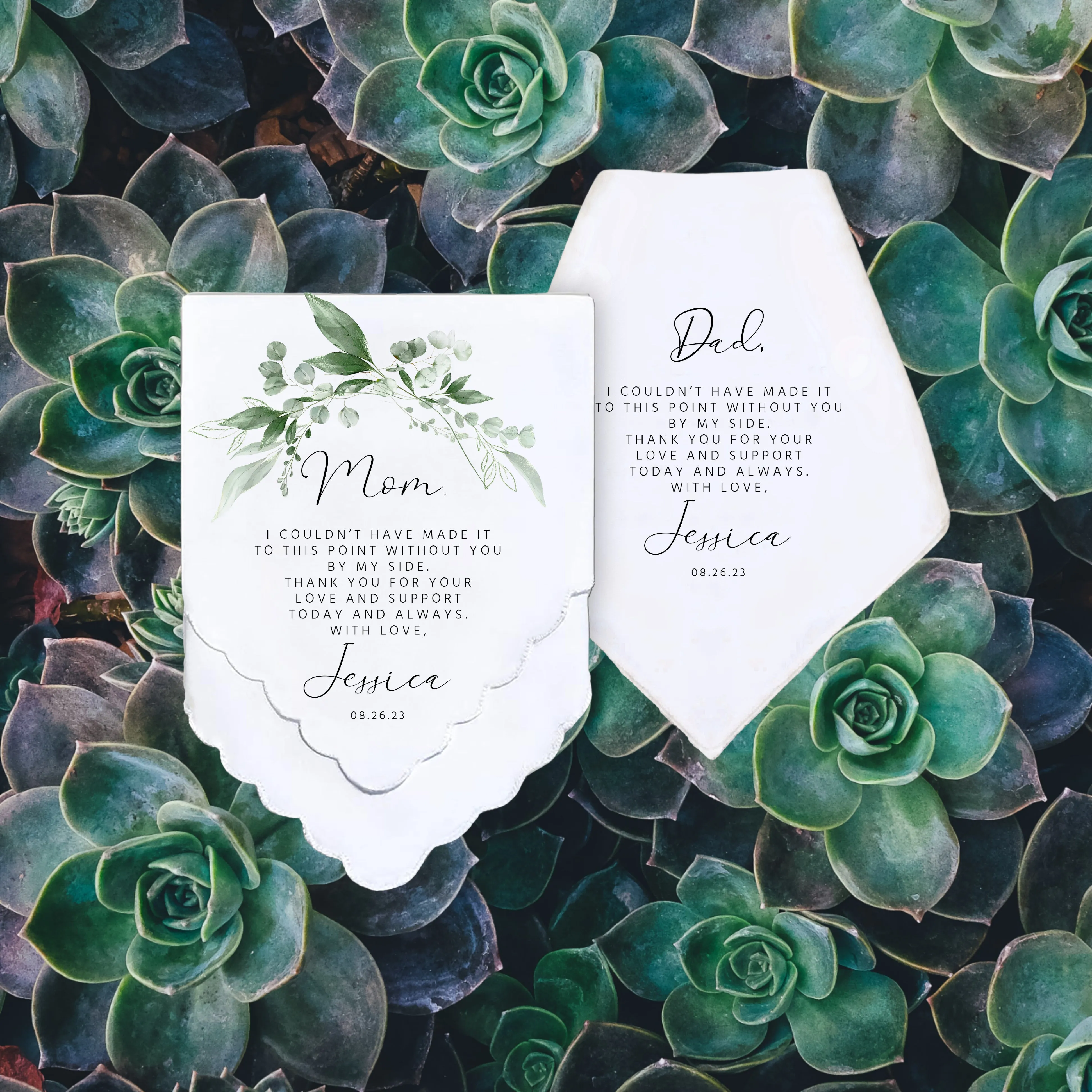 Personalized Wedding Handkerchief Set - Heartfelt Gift for Mother of the Bride - Thoughtful Customized Father of the Bride Gifts - Custom Gift Keepsake for Parents | Garland Greenery