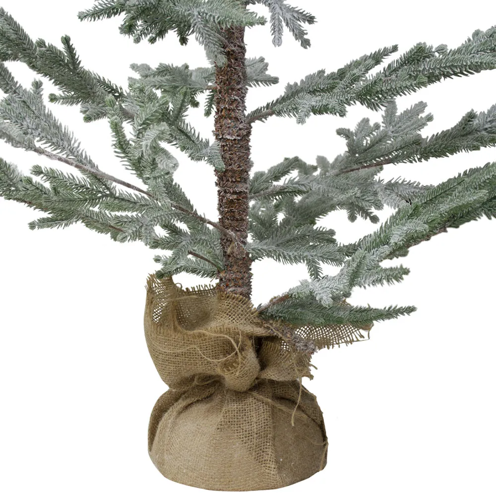 Snow Covered Slim Pine Artificial Christmas Tree With Jute Base