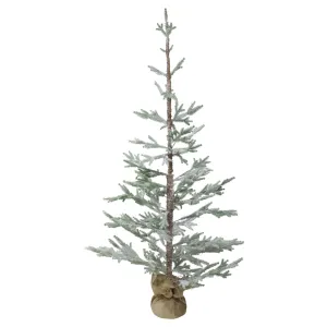 Snow Covered Slim Pine Artificial Christmas Tree With Jute Base