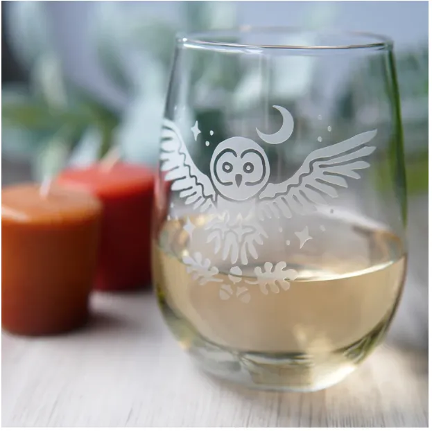 Stemless Wine Glass - Owl   Oak by Bread and Badger