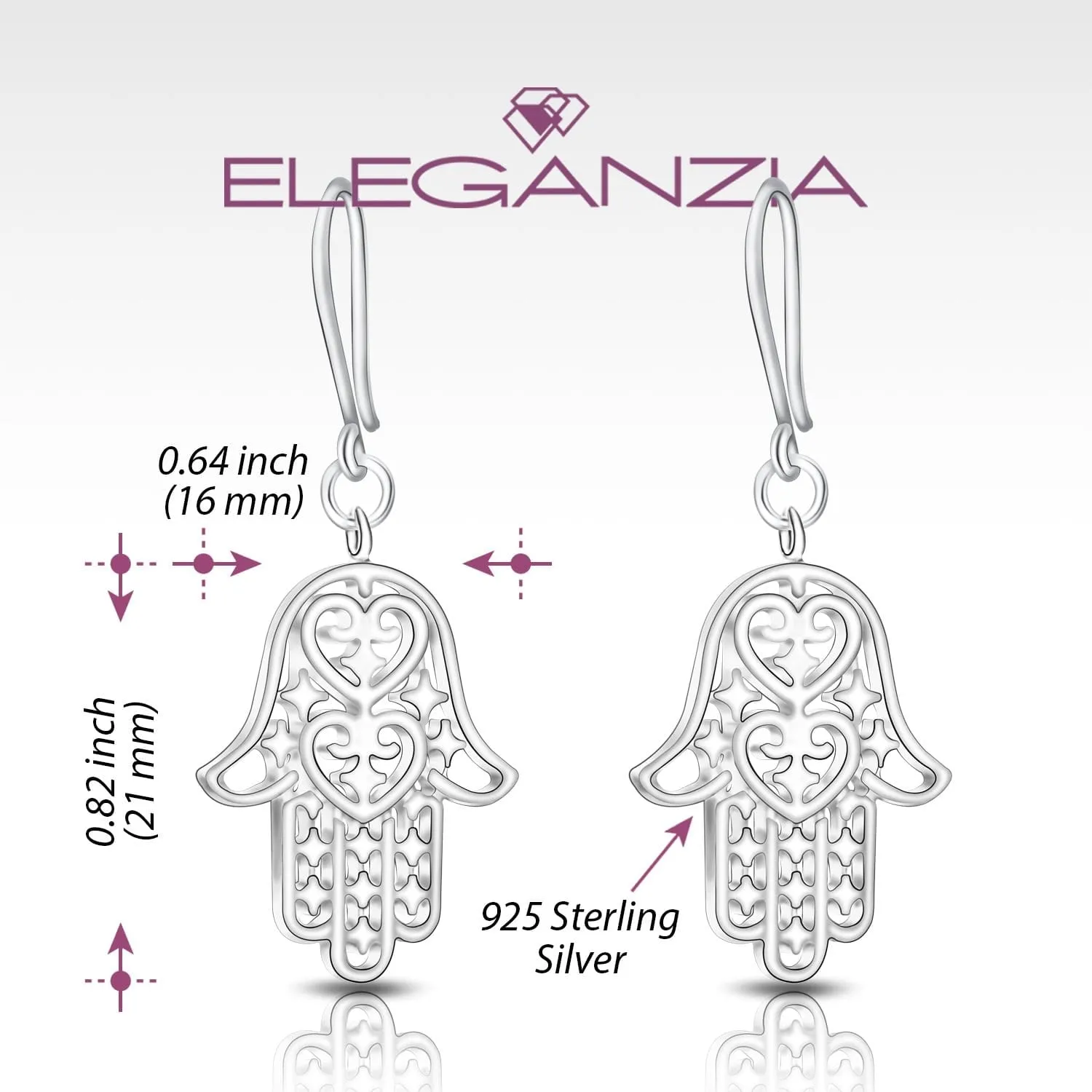 Sterling Silver Hamsa Hand Earrings Dangle