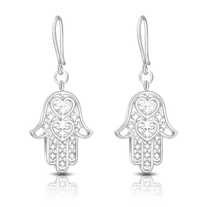 Sterling Silver Hamsa Hand Earrings Dangle