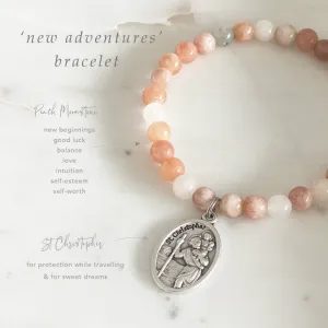 TB Peach Moonstone Crystal Bead Bracelet