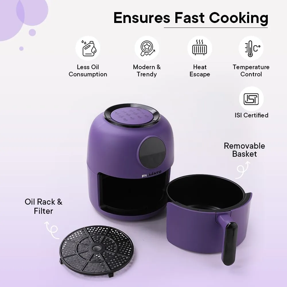 The Better Home Fumato Anniversary, Wedding Gifts For Couples- 12 Presets Digital Air Fryer For Home 3 In 1 Mixer Grinder Blender House Warming Gifts 1 Year Warranty (Purple), 4.5 Liters, 1300 Watts