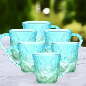 The Better Home Zest Glass Tea Cups (6Pcs-280ml Each) Lead Free Coffee Cup Set | Scratch-Resistance Microwave Safe Coffee Mug Set |House Warming Gifts for New Home | Return Gifts for Women-Blue