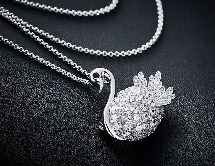 The shining swan brooch necklace