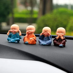 TIED RIBBONS Polyresin Buddha Monk Car Dashboard Showpiece, Standard, Multicolor, 4 Piece