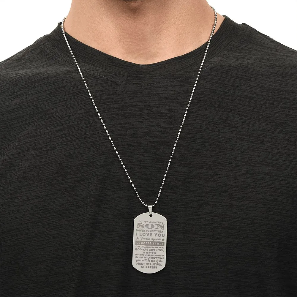 To Son From Mom or Dad Gift, You are my First Success Story, Encouragement Dogtag Engraved Necklace