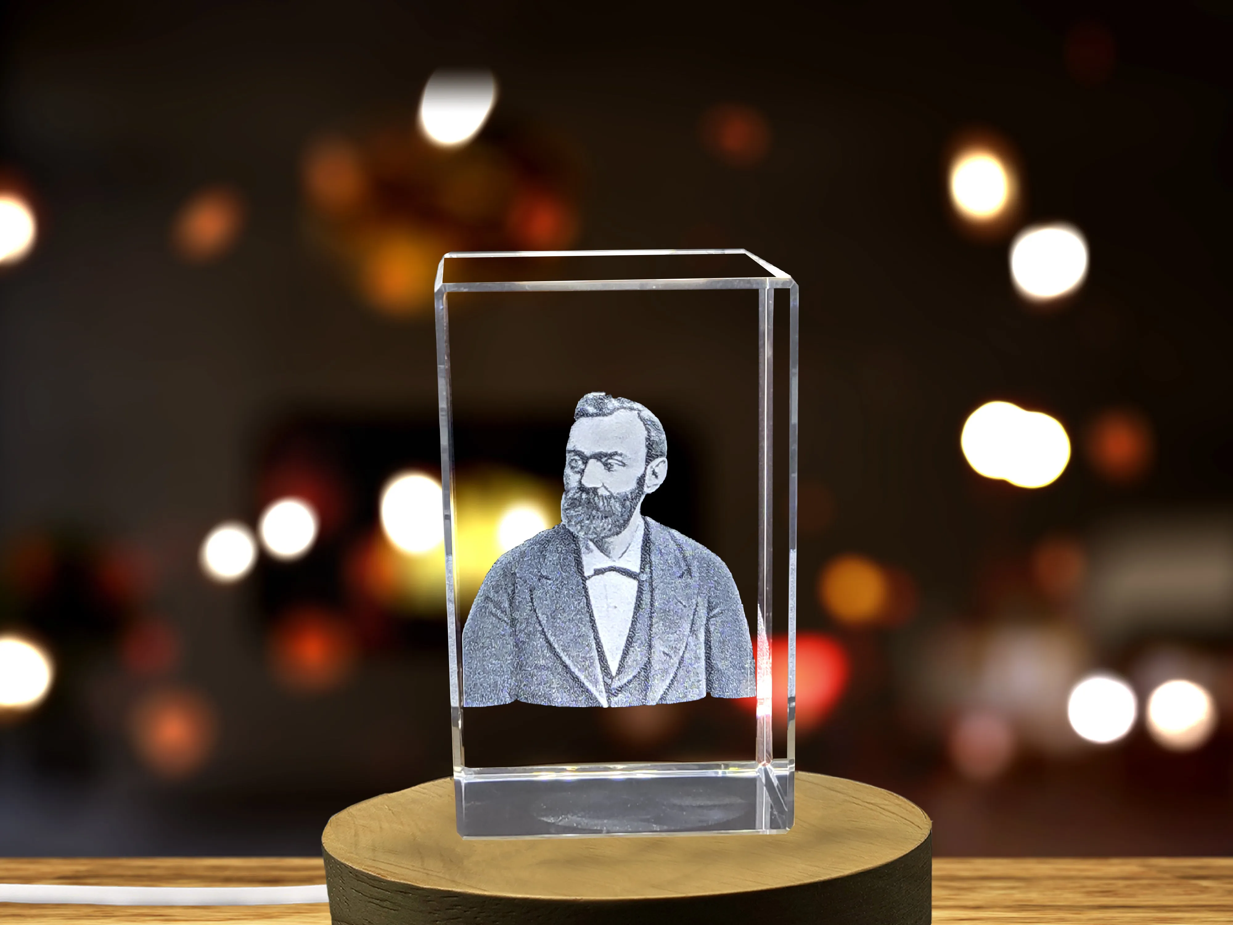 Unique 3D Engraved Crystal Gift commemorating Alfred Nobel and his contributions