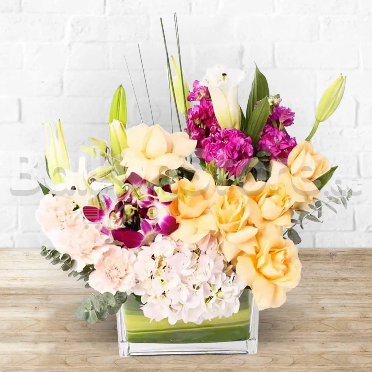 Vivid Colors Mixed Flowers on a Glass Vase