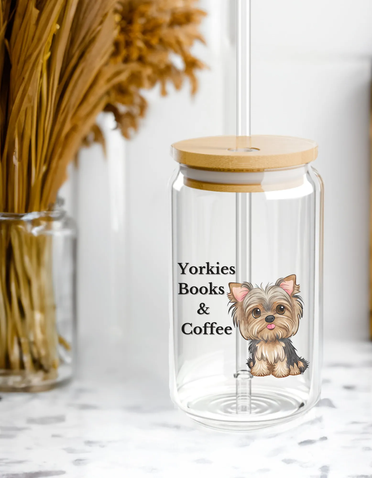 Yorkies, Books, and Coffee Glass Tumbler 16oz – Perfect Gifts for Yorkie Lovers & Dog Lovers